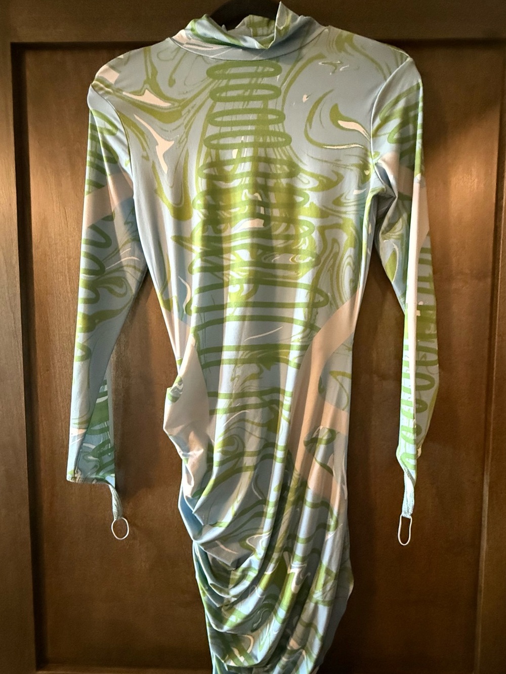 Long Sleeve Green Swirl Bodycon Dress - Women